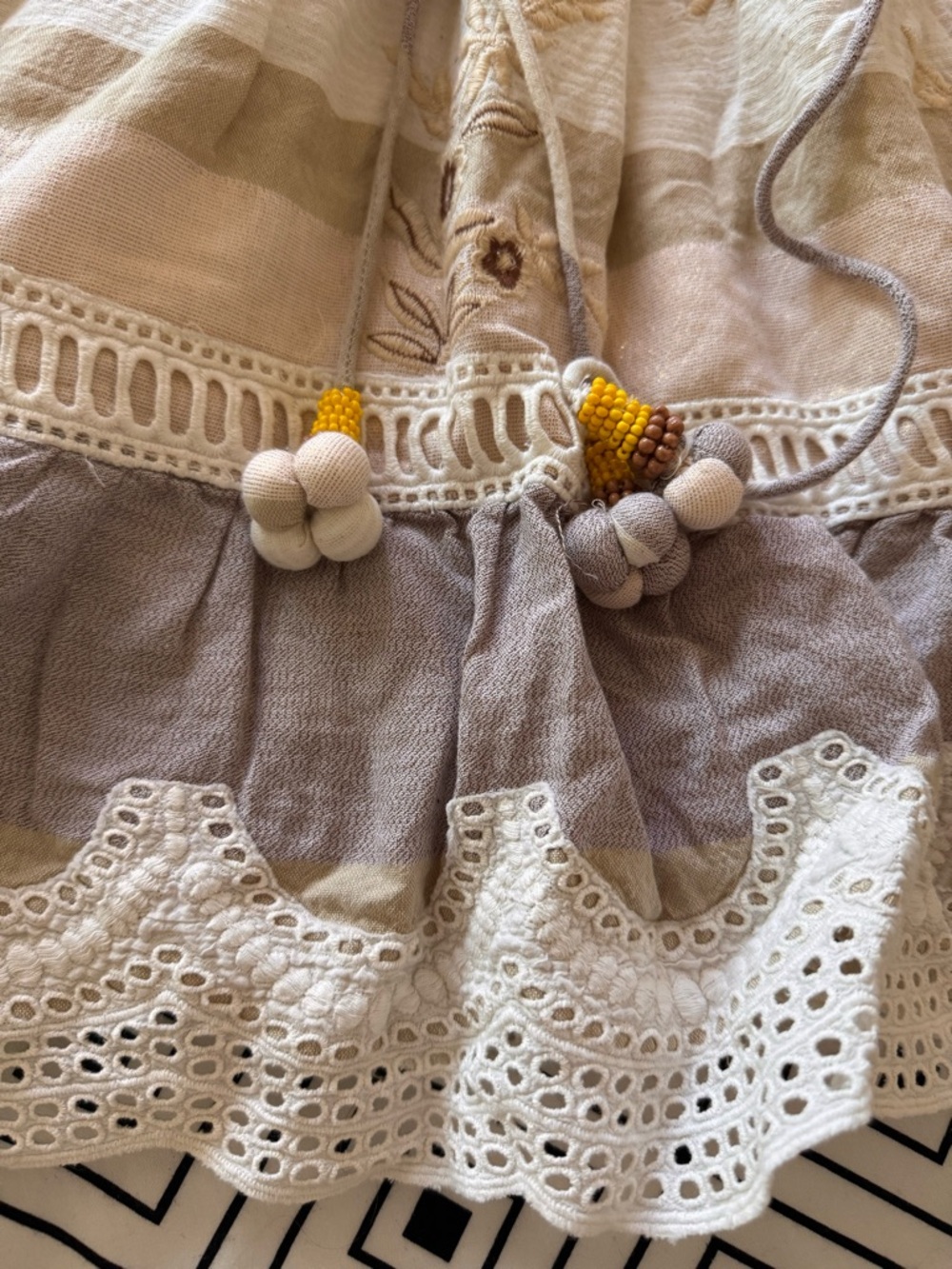 HEMANT & NANDITA Cream, Taupe & Yellow Striped Mini Dress - Picture 2 of 3
